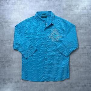 Y2K Marini 00s Blue Cross Button Up Shirt